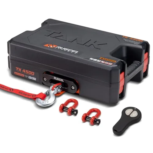 RUGCEL 4500lb Portable Electric Winch with Synthetic Rope